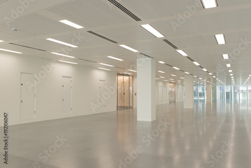 Empty Office Interior with Illuminated Ceiling LIghts