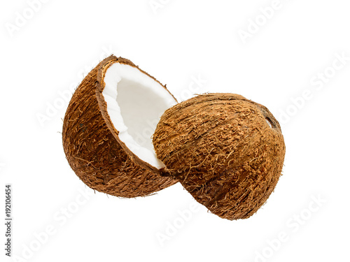Cracked Coconut Exotic Fruit Isolated on White