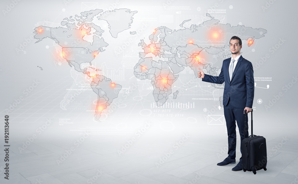 Businessman going to business trip with map Businessman going to business trip with map