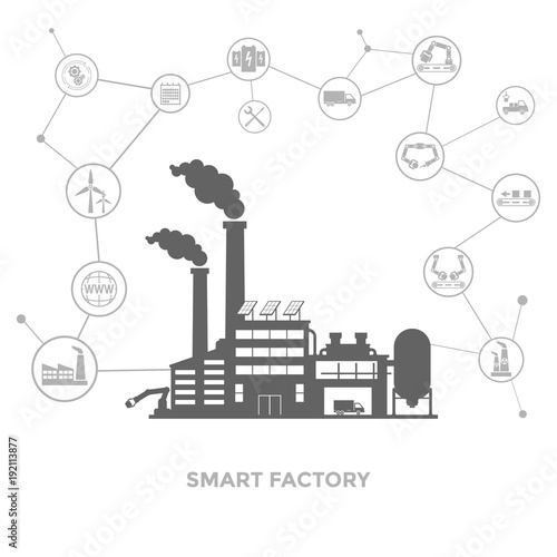 smart factory and around it icons. Smart factory or industrial internet of things.