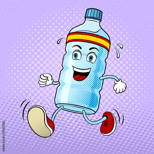 Run bottle of water pop art vector
