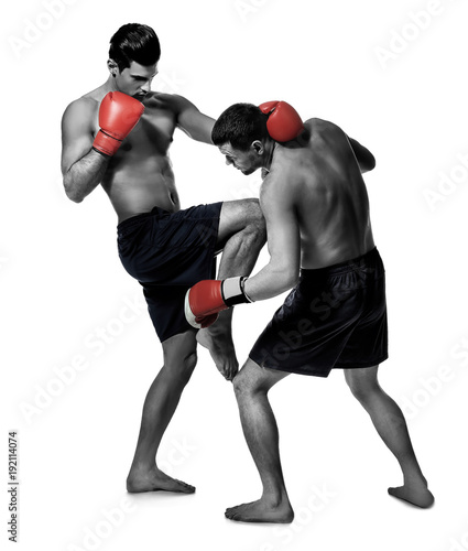 Young kickboxers fighting o...