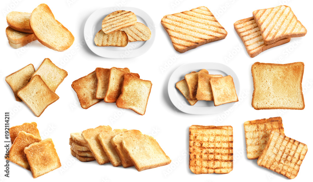 Set of toast bread slices on white background Set of toast bread slices on white background