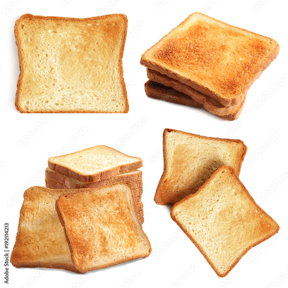 Set of toast bread slices on white background Set of toast bread slices on white background