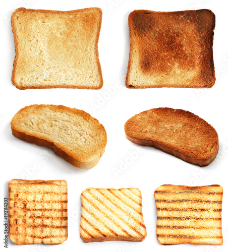 Set of toast bread slices on white background