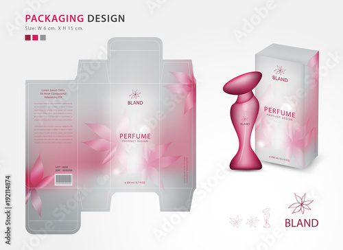 Packaging perfume template,box , product design creative idea template for cosmetics, bottle, pink flower concept, vector illustration, 3d box vector, packaging design template, label design