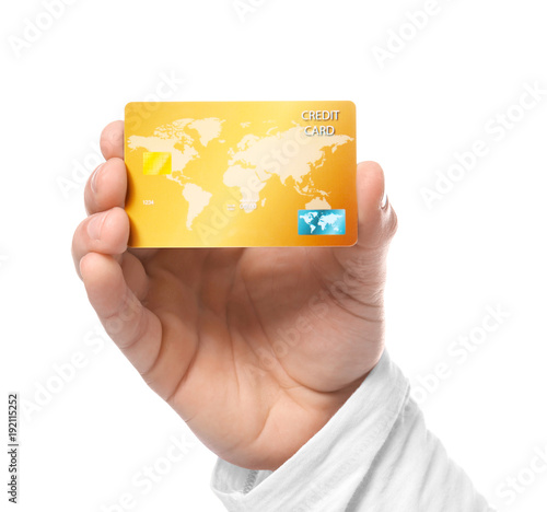 Man holding credit card on ...