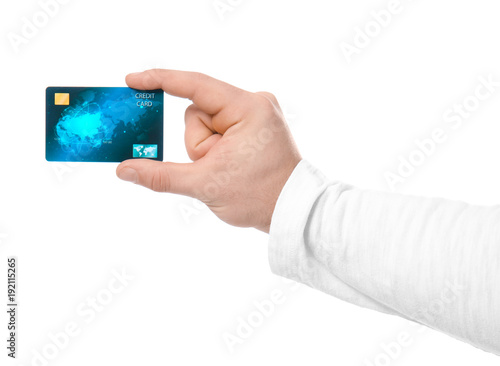 Man holding credit card on ...
