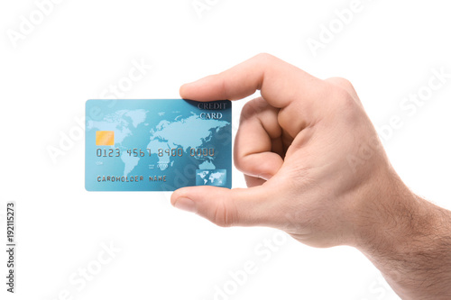 Man holding credit card on ...