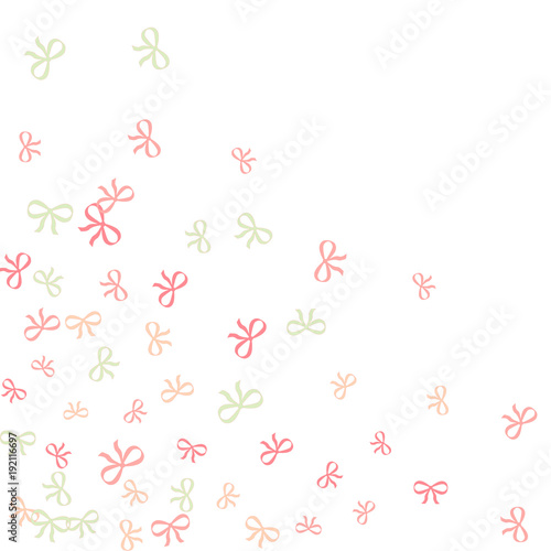 Festive Background with Colorful Bows. Cute Pattern for Postcard  Print  Banner or Poster. Small Pretty Bows For Party Decoration  Wedding  Birthday or Anniversary Invitation. Vector