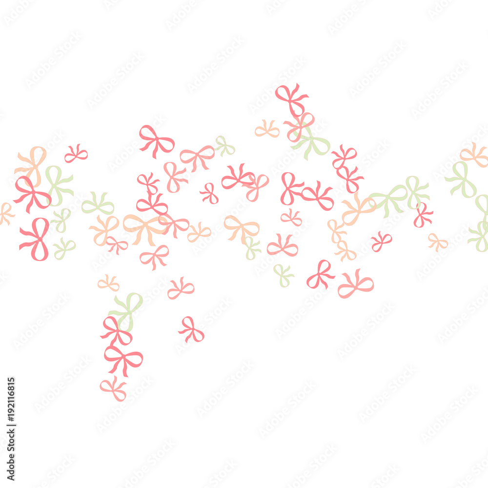 Festive Background with Colorful Bows. Cute Pattern for Postcard, Print, Banner or Poster. Small Pretty Bows For Party Decoration, Wedding, Birthday or Anniversary Invitation. Vector
