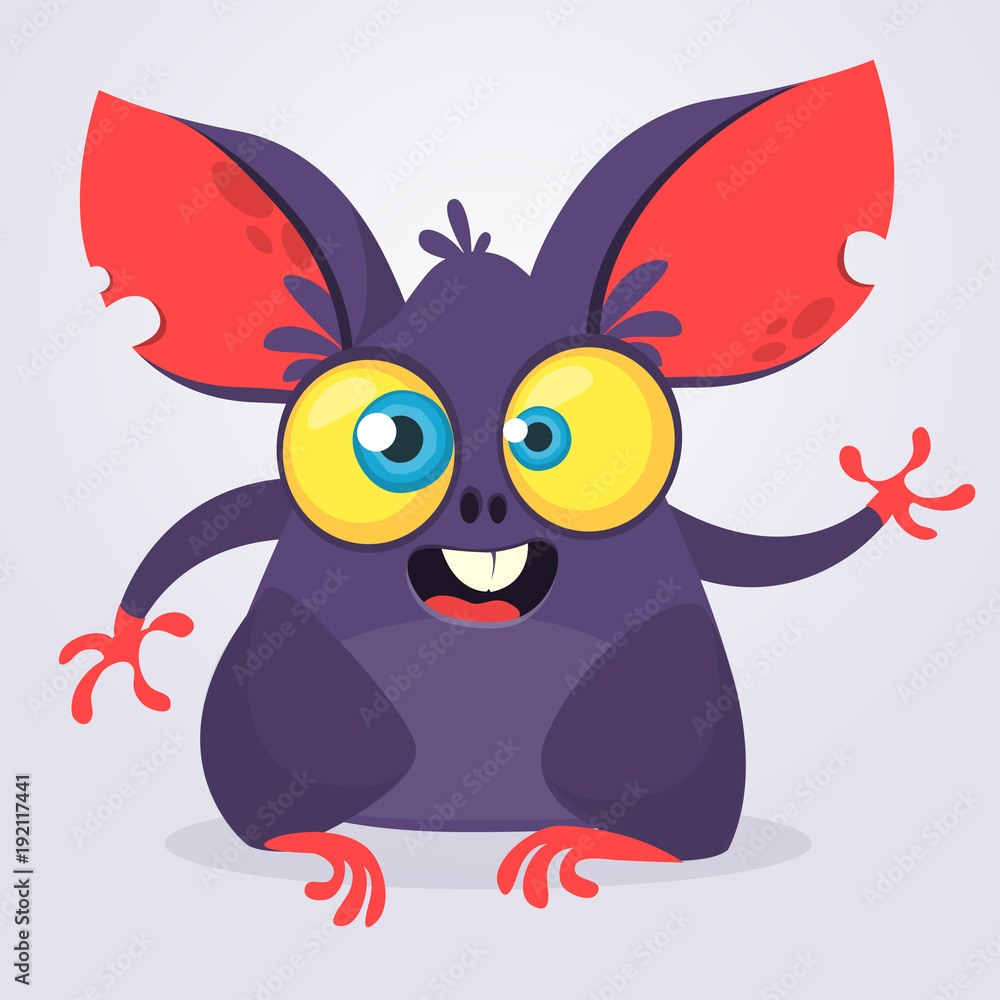 Fototapeta premium Happy cartoon blue monster smiling and waving hand. Halloween character. Vector illustration.