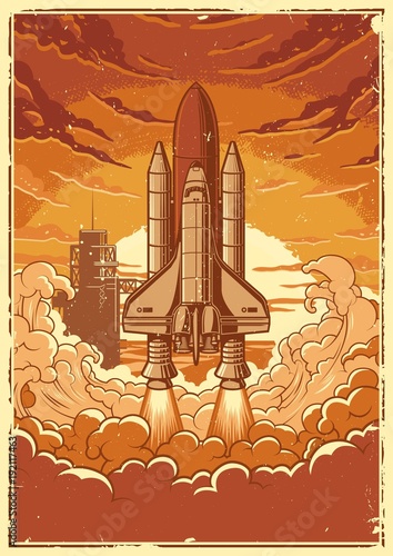 Space shuttle taking off on a mission. P