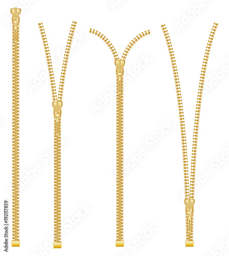 Metal and Plastic Zipper Set Isolated on White Background.