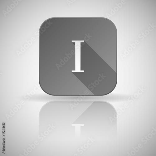 I roman numeral. Grey square icon with reflection