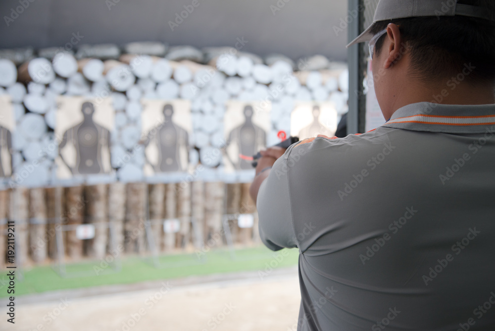Handgun shooting range sport short gun hold target person paper training for safe life Handgun shooting range sport short gun hold target person paper training for safe life