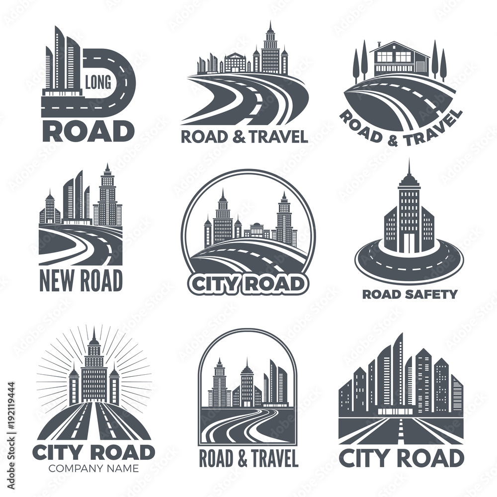 Logo designs with illustrations of roads and buildings