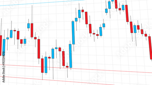 Stock exchange market candlestick chart vector illustration. Blue and red japanese candle bars graph graphic design.