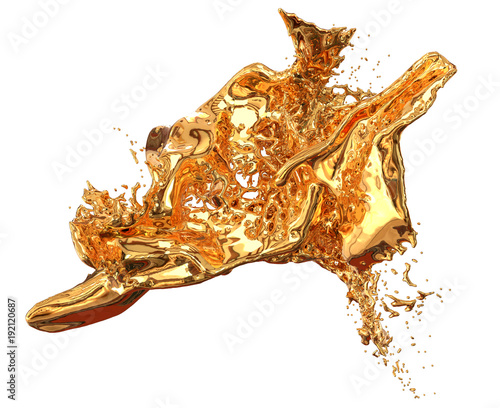 Gold splash on a white background. 3D illustration
