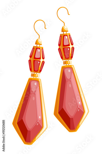 Multicolored image of golden earrings on a white background. Vector illustration of the subject of earrings luxury Cartoon style isolated
