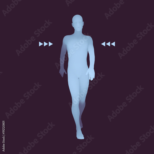 Walking Man. 3D Human Body Model. Design Element. Vector Illustration.