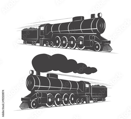 Two vintage retro railroad steam train logos