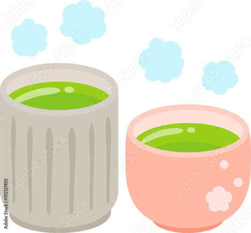 緑茶が入った２つの湯呑み