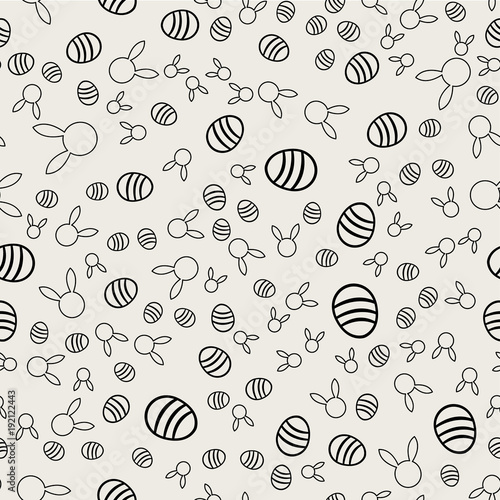 Seamless pattern background. Abstract and Classical concept. Geometric creative design stylish theme. Illustration vector. Black and white color. Rabbit and Easter egg shape for Easter day