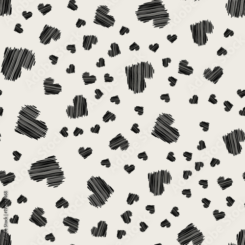 Seamless pattern background. Modern abstract and Classical antique concept. Geometric creative design stylish theme. Illustration vector. Black and white color. Scribble hand drawn heart shape