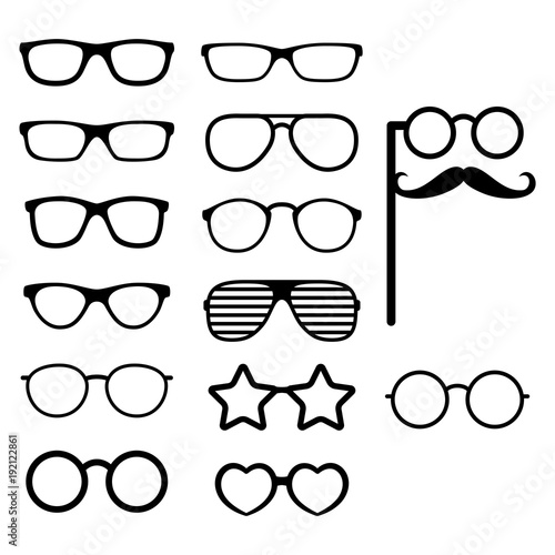 Set of vector glasses. Photo props. Hipster style. Different glasses types. Vector