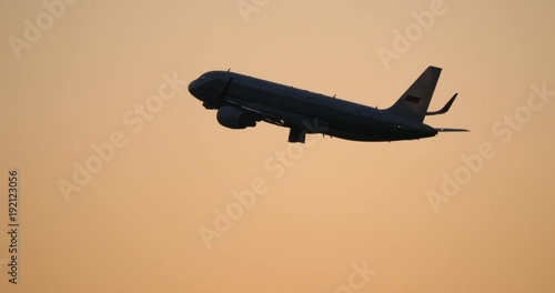 MOSCOW, RUSSIA - AUGUST 07, 2017: Airplane of Aeroflot taking off in late evening from Sheremetyevo Airport. The largest airline of Russian Federation photo