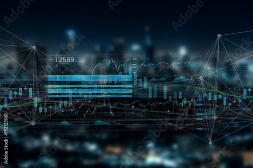Stock exchange trading data information isolated on a city background