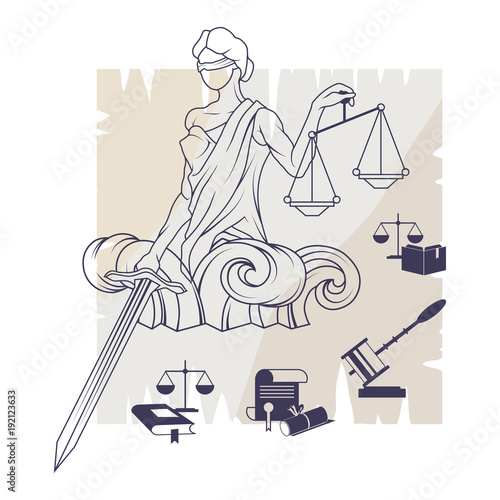 Femida -lady of justice. Lady Lawyer logo. Themis emblem. Law And Order Company Vector Logo Design Template.