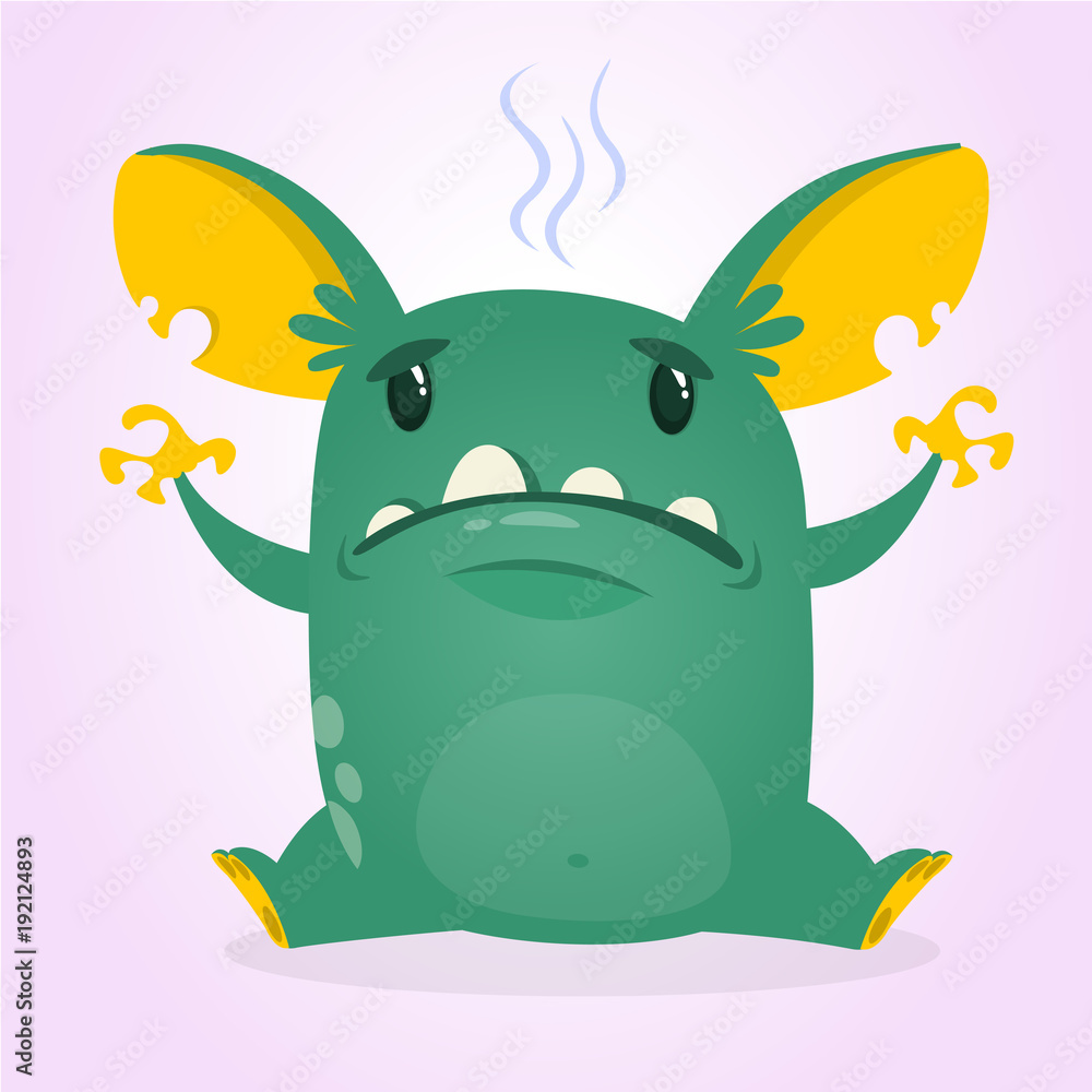 Angry cartoon troll monster. Big collection of cute monsters for Halloween. Vector illustration.