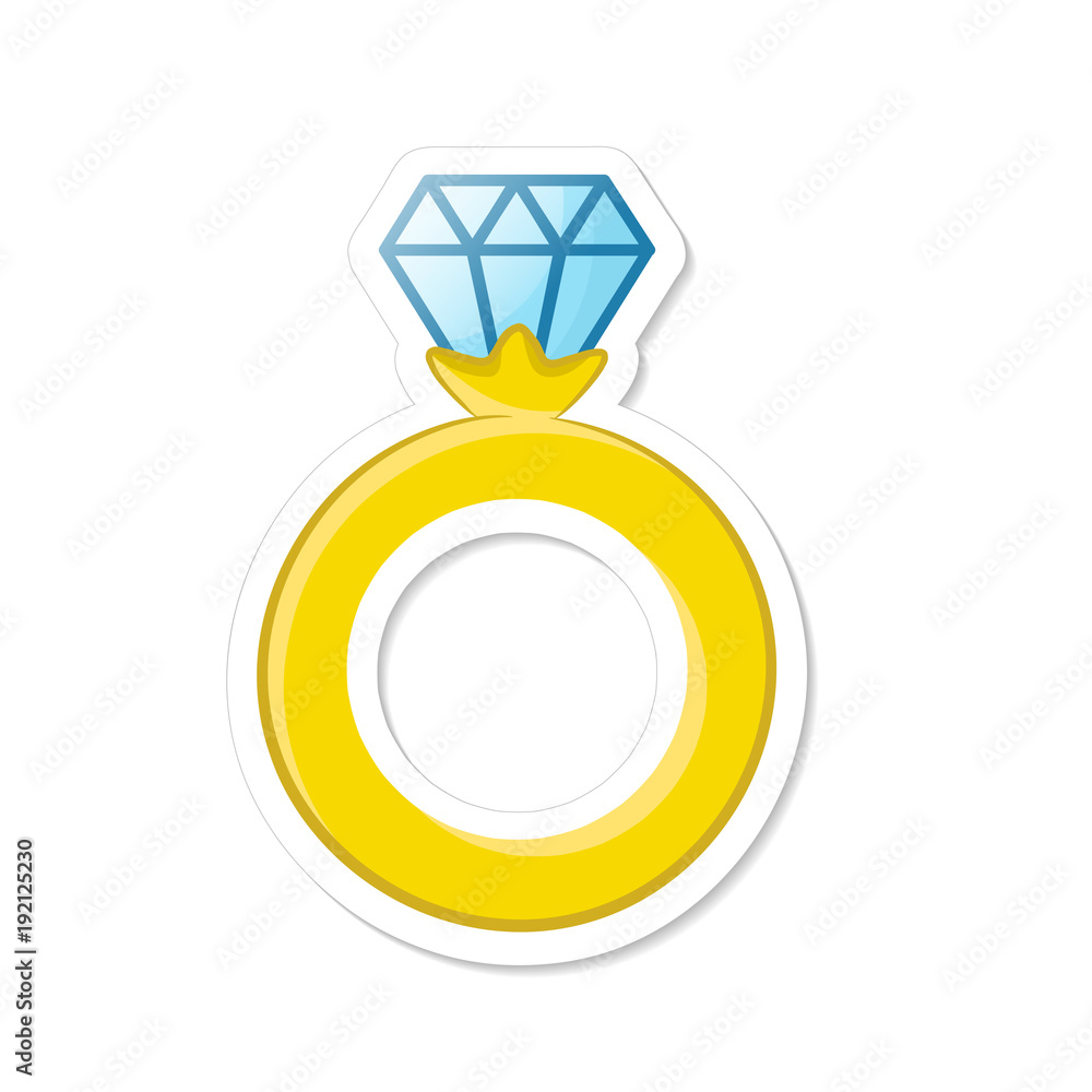 Engagement gold ring with a diamond. Decoration for greeting cards, prints for clothes, infographics. Vector illustration in flat style