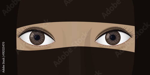 Young woman in niqab. Ethnic headdress. Brown eyes. Vector illustration