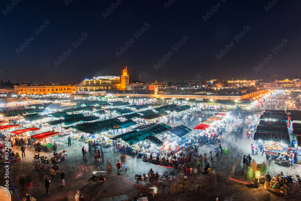 Evening at Jamaa El Fna food market aquare in MArrakesh,Morocco