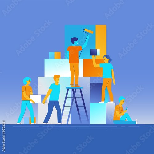 ector illustration in flat linear style - construction concept