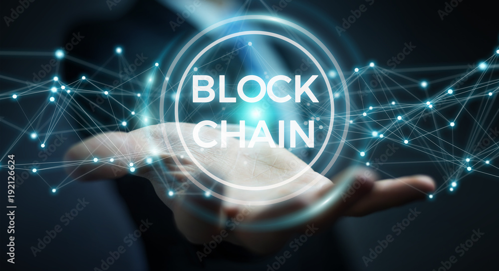 Businessman using blockchain cryptocurrency interface 3D rendering Businessman using blockchain cryptocurrency interface 3D rendering