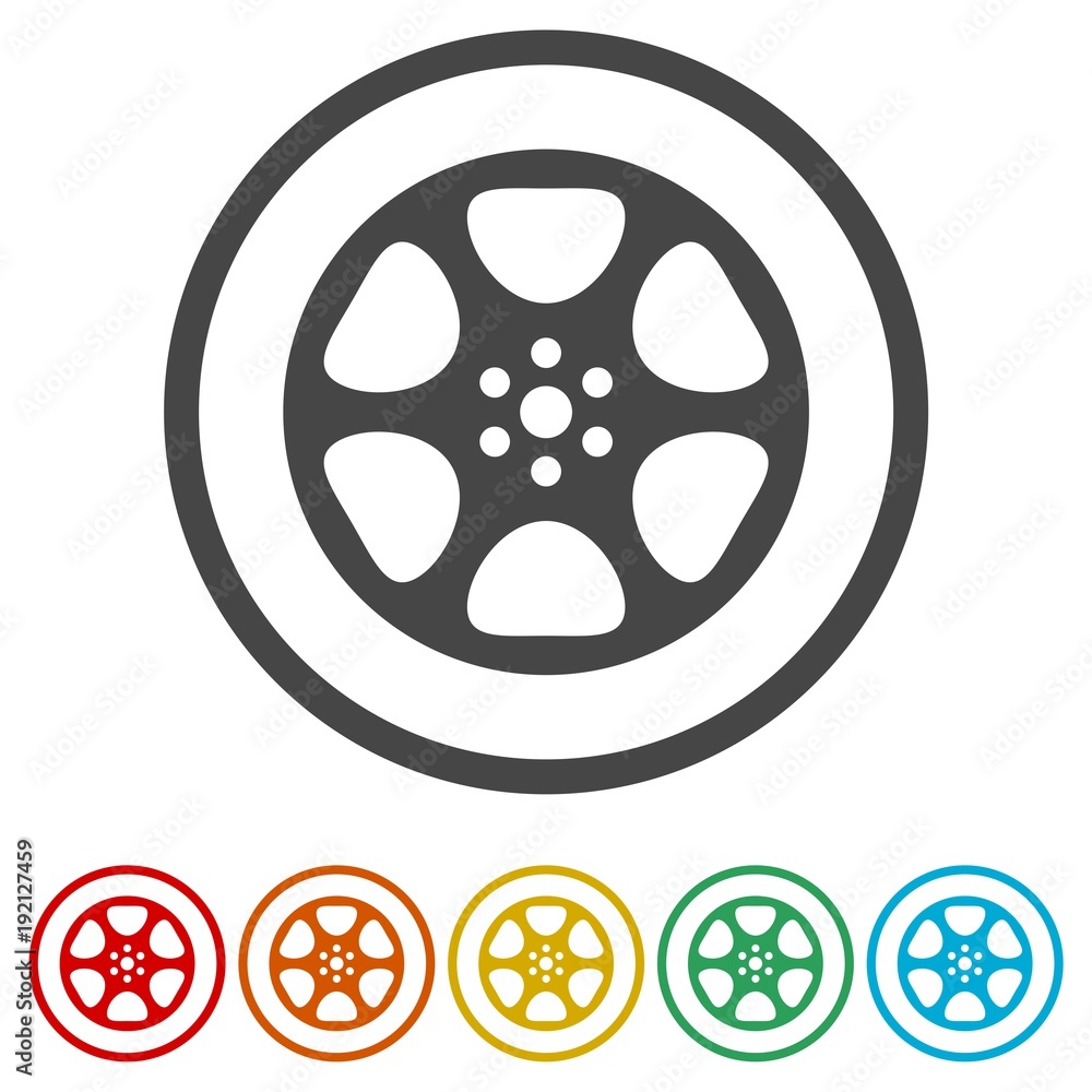 Film reel icon, The video icon, Movie symbol, Flat, 6 Colors Included