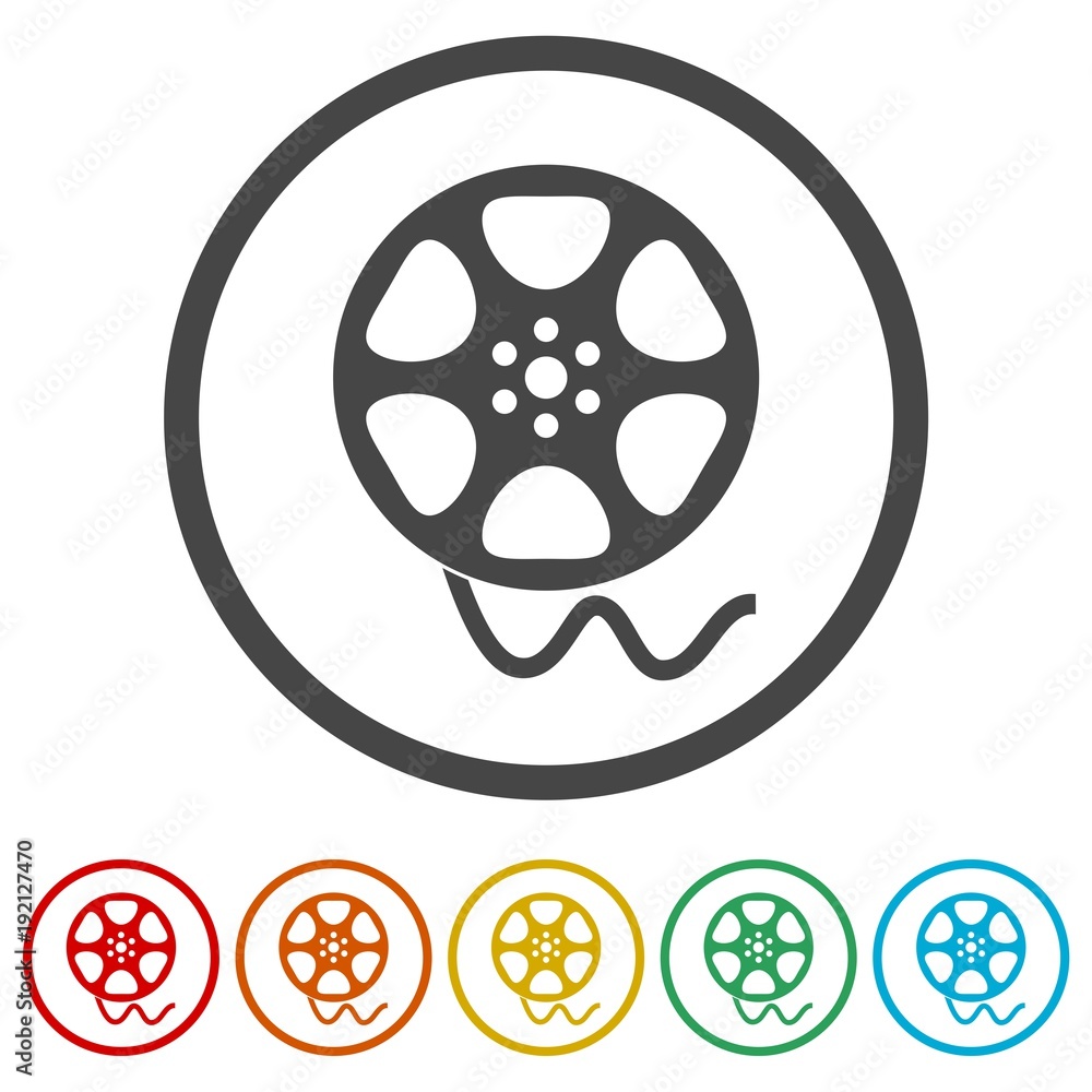Film reel icon, The video icon, Movie symbol, Flat, 6 Colors Included