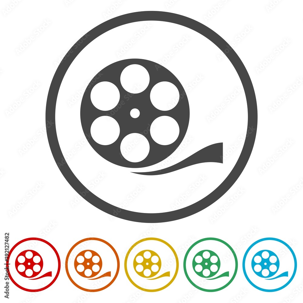 Film reel icon, The video icon, Movie symbol, Flat, 6 Colors Included Film reel icon, The video icon, Movie symbol, Flat, 6 Colors Included