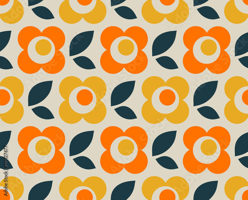 seamless retro pattern with flowers and leaves