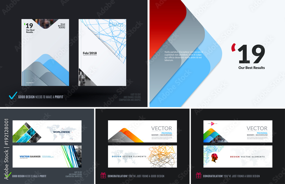 Mega set of abstract templates for business, trendy colourful mountains shapes