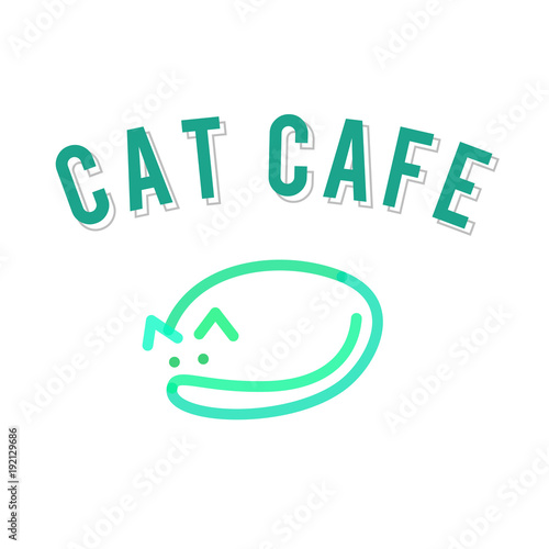 Sleeping cat cafe logo template. Isolated line art style illustration on white background.