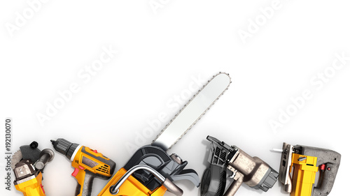 construction background with tools 3d render on white