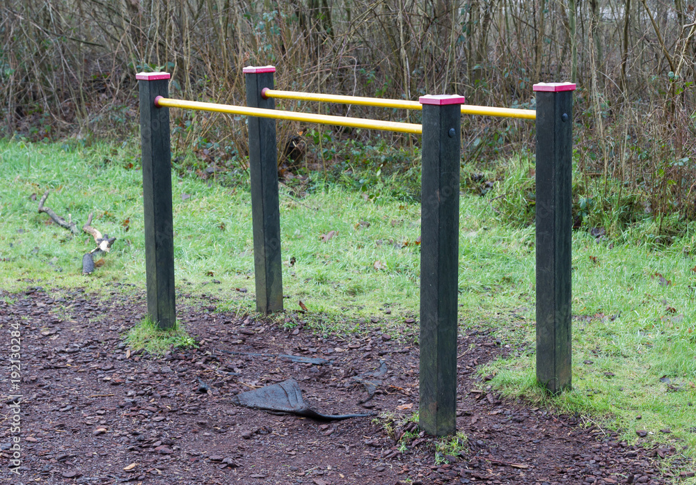 Fitness equipment in a forest - One stage of many
