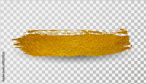 Vector gold paint smear stroke stain. Abstract gold glittering textured art illustration.