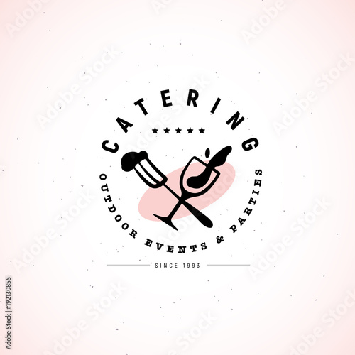 Vector catering service, restaurant company logo isolated on white background. Hand drawn fork, wine glass icons. Perfect for restaurant, cafe, catering bars insignia banners, symbols.