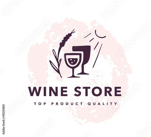 Vector wine alcohol logo set isolated on white background. Hand drawn wine glass, elements, icons. Perfect for restaurant, cafe, catering bars and winery hall insignia banners, symbols etc.